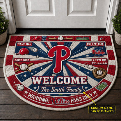 Official-Inspired Baseball Fan Custom Quilted Print Premium Welcome Mat Washable Black Border – Personalized Baseball Doormat