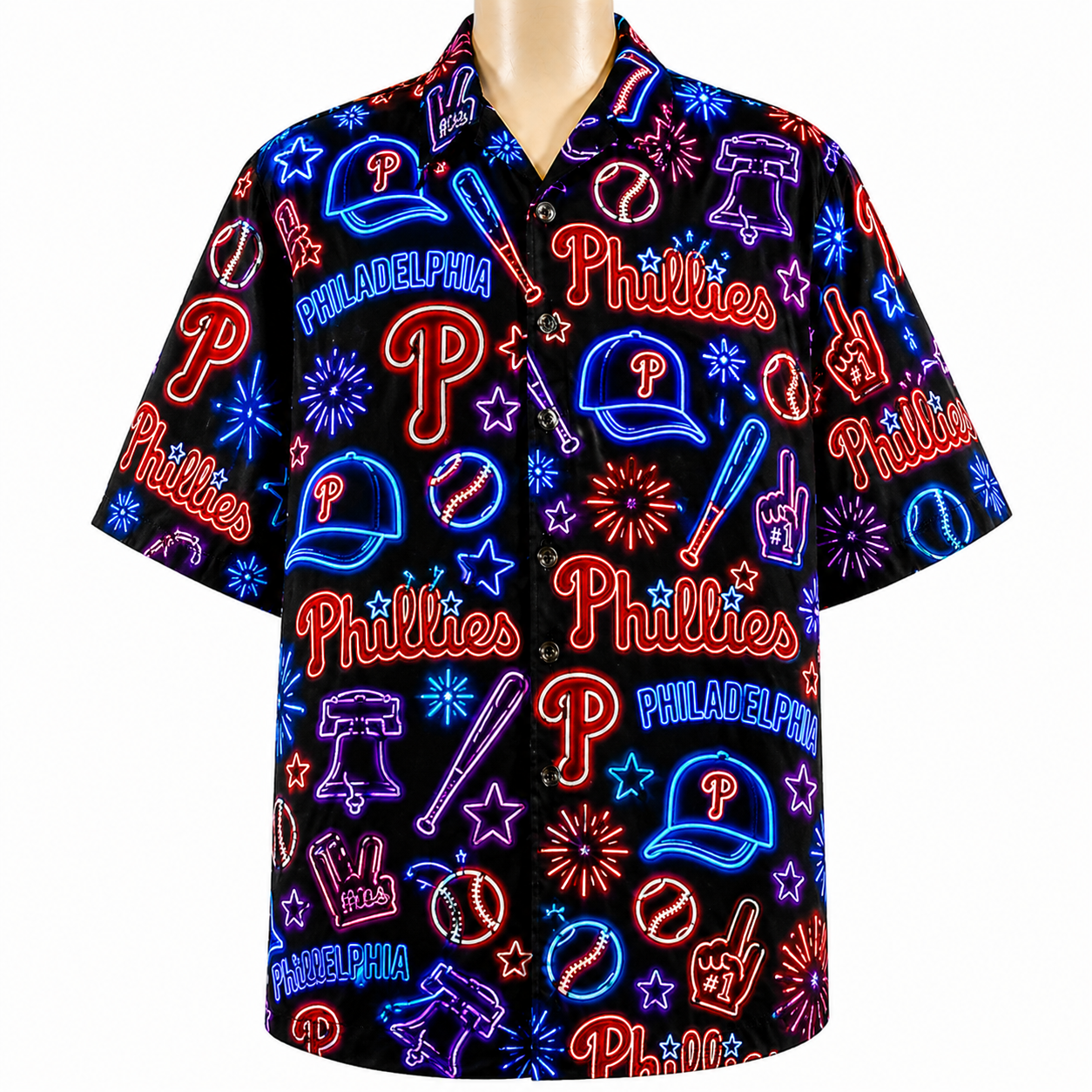 All Baseball Teams Neon Pattern Vibe Summer Party Button-Up Unisex Hawaiian Shirt For Men and Women