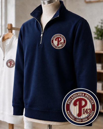 All Baseball Teams Embroidered Logo Anniversary  Premium Quarter Zip Sweatshirt, Inspired Quarter Zip Sweater, Unisex Baseball Sweatshirt