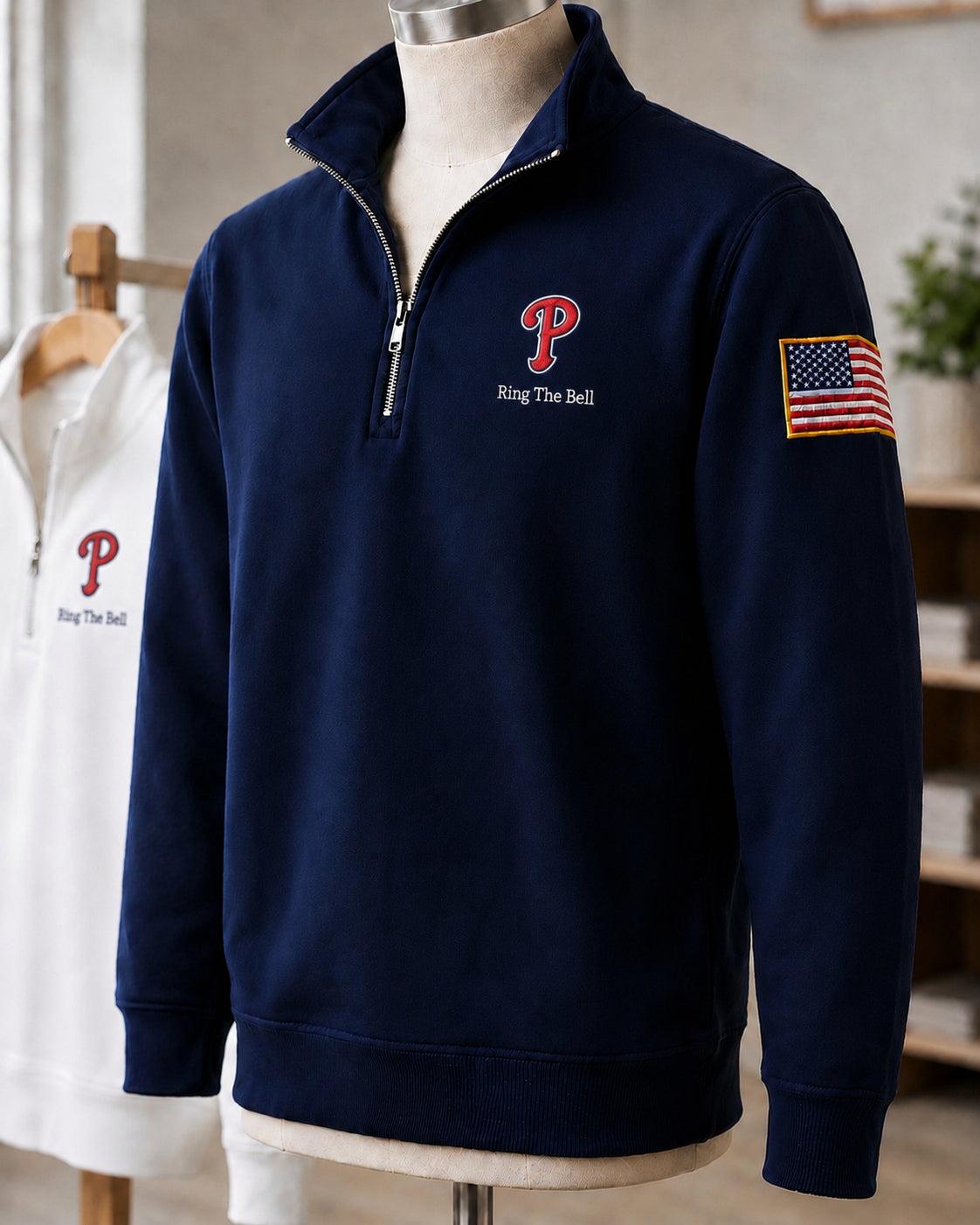 All Baseball Teams Embroidered Logo and Us Flag Premium Quarter Zip Sweatshirt, Inspired Quarter Zip Sweater, Unisex Baseball Sweatshirt