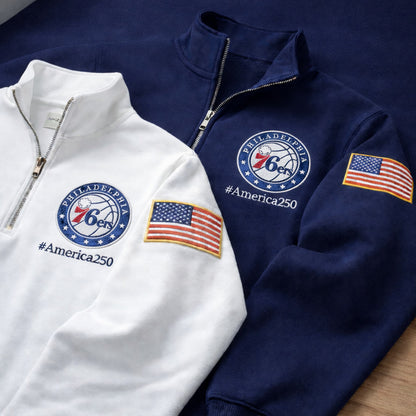 Football Logo America 250 Anniversary Embroidered Logo Premium Quarter Zip Sweatshirt, Inspired Quarter Zip Sweater
