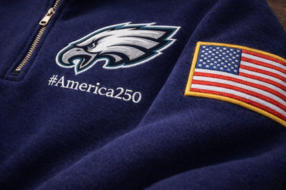 Football Logo America 250 Anniversary Embroidered Logo Premium Quarter Zip Sweatshirt, Inspired Quarter Zip Sweater