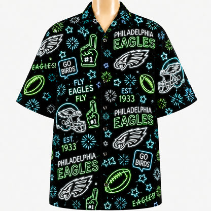 All Football Teams Neon Vibe Summer Button-Up Unisex Hawaiian Shirt For Men and Women