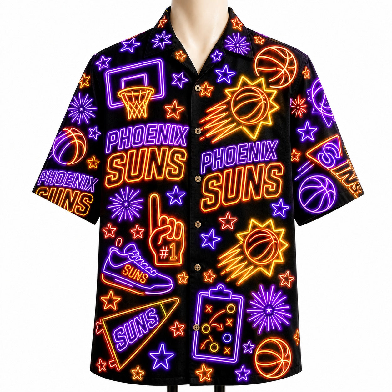All Basketball Teams Neon Pattern Vibe Summer Party Button-Up Unisex Hawaiian Shirt For Men and Women