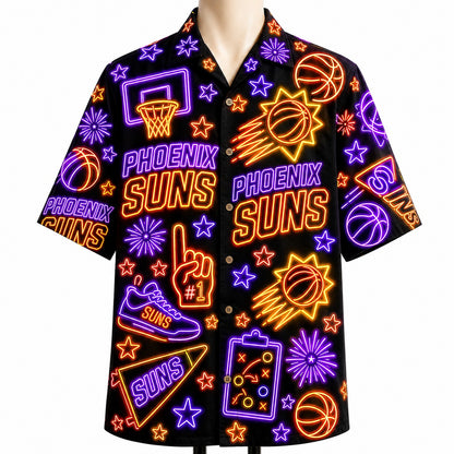 All Basketball Teams Neon Pattern Vibe Summer Party Button-Up Unisex Hawaiian Shirt For Men and Women
