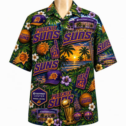 All Basketball Teams Tropical Sunset Paradise Pattern Vibe Summer Party Button-Up Unisex Hawaiian Shirt For Men and Women