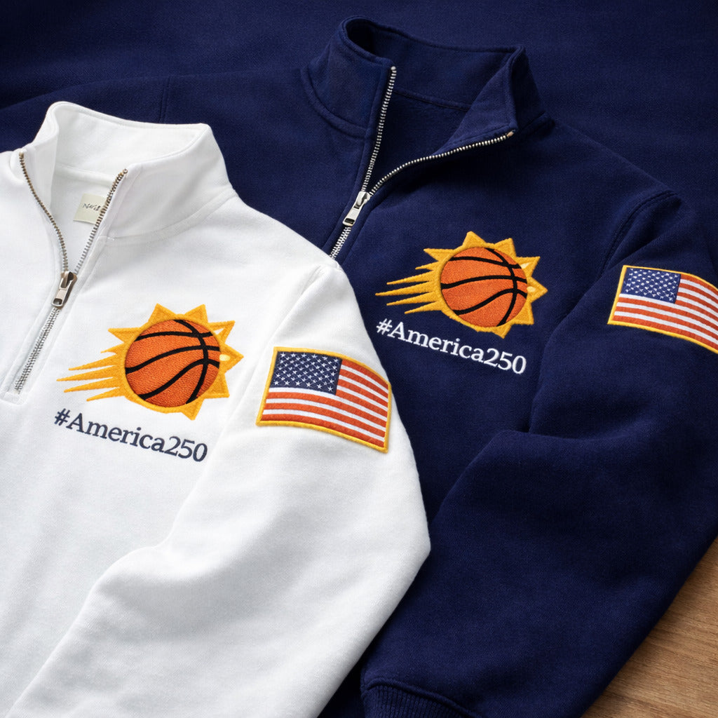 Football Logo America 250 Anniversary Embroidered Logo Premium Quarter Zip Sweatshirt, Inspired Quarter Zip Sweater