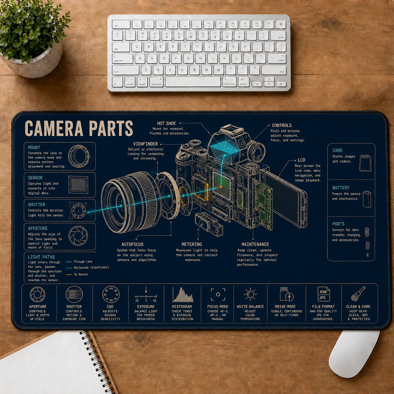 Photography Camera Parts Desk Mat | 5To9Vibe