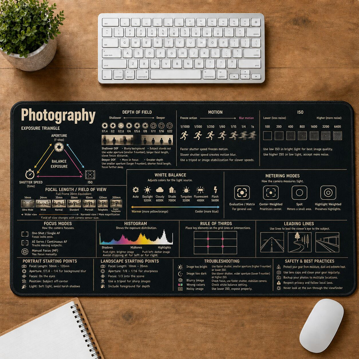 Photography Cheat Sheet Quick Reference Guide Desk Mat | 5To9Vibe