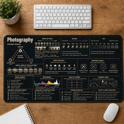 Photography Cheat Sheet Quick Reference Guide Desk Mat | 5To9Vibe