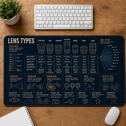 Photography Lens Types Desk Mat | 5To9Vibe