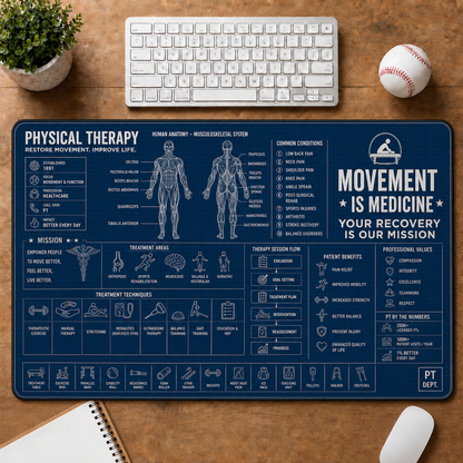 Dental Clinic Blueprint Large Desk Mat - Dentist Chair & Tooth Anatomy Plus Size Mouse Pad - 5to9vibe