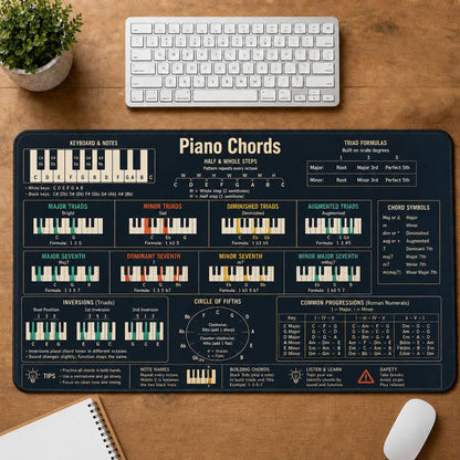 Piano Chords Cheat Sheet Quick Reference Guide Desk Mat | 5To9Vibe