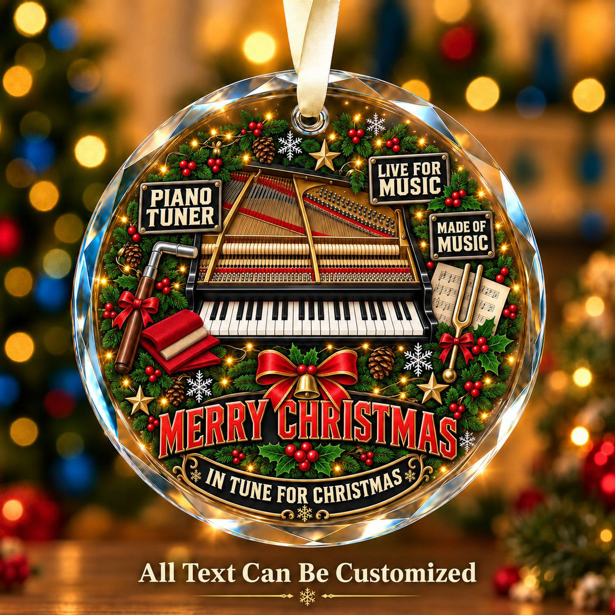 Piano Tuner Personalized Glass Ornament | 5To9Vibe