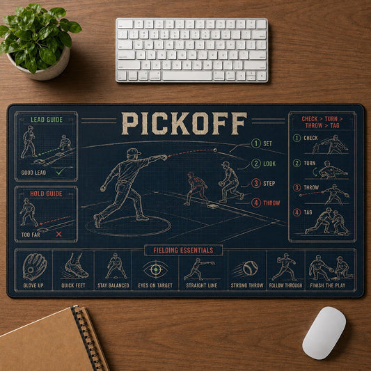 Pickoff Baseball Blueprint Desk Mat | 5To9Vibe