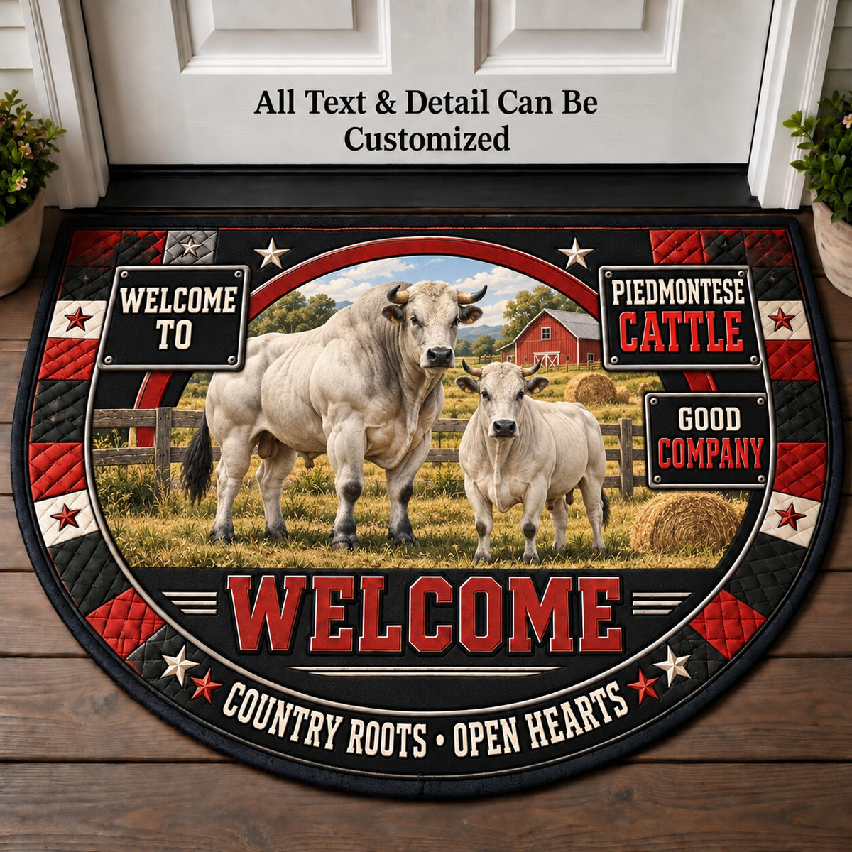 Piedmontese Cattle Personalized Half Round Mat | 5To9Vibe