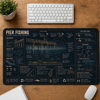 Pier Fishing Fishing Field Guide Desk Mat | 5To9Vibe