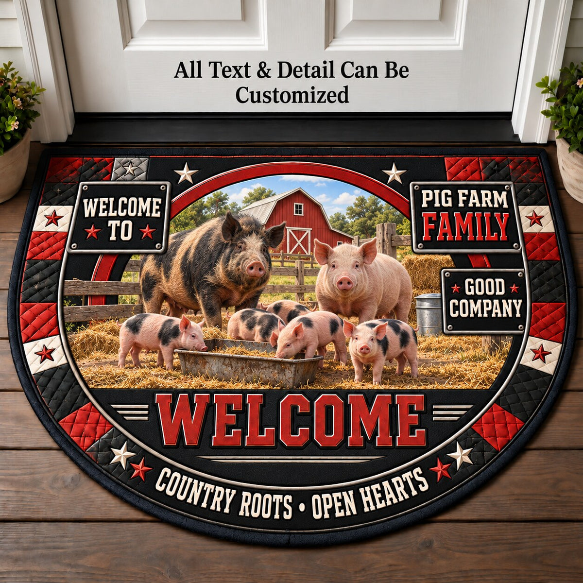 Pig Farm Family Personalized Half Round Mat | 5To9Vibe