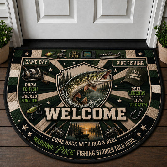 Northern Pike Fishing Stories Quilted Print Premium Welcome Mat – Personalized Doormat