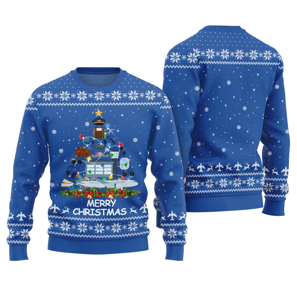 Pilot Merry Christmas Tree Funny Xmas Sweater