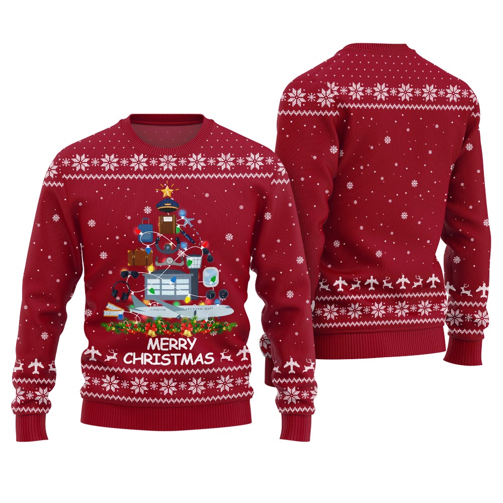 Pilot Merry Christmas Tree Funny Xmas Sweater