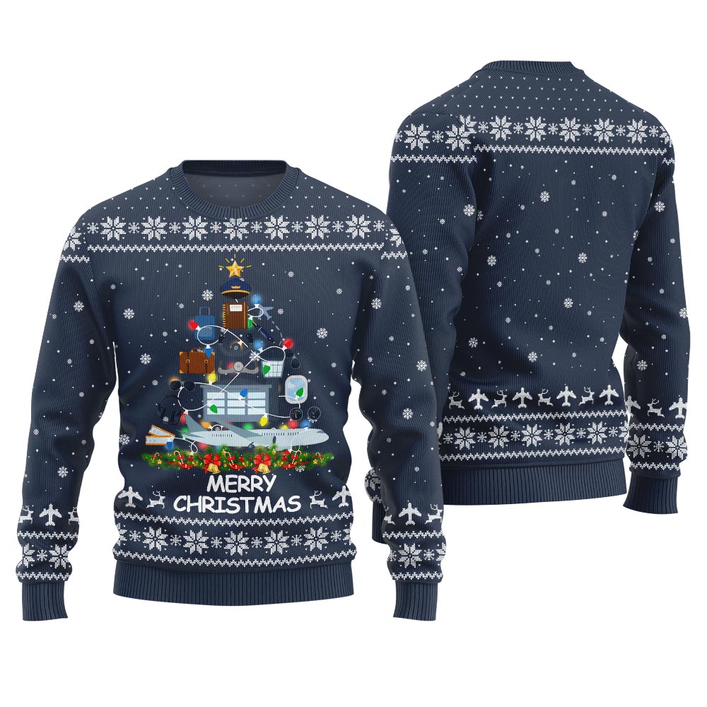 Pilot Merry Christmas Tree Funny Xmas Sweater