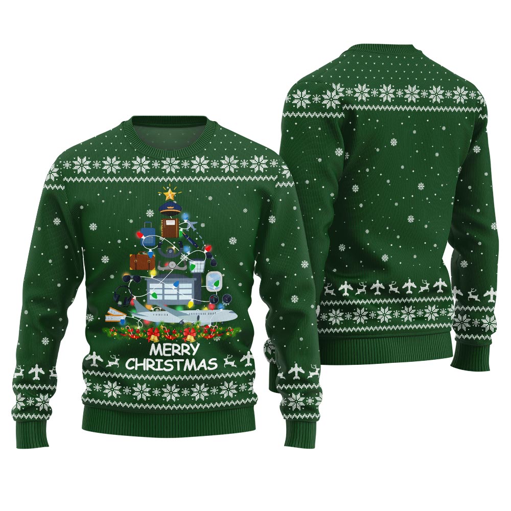 Pilot Merry Christmas Tree Funny Xmas Sweater