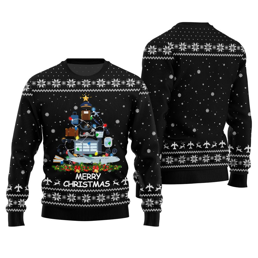 Pilot Merry Christmas Tree Funny Xmas Sweater