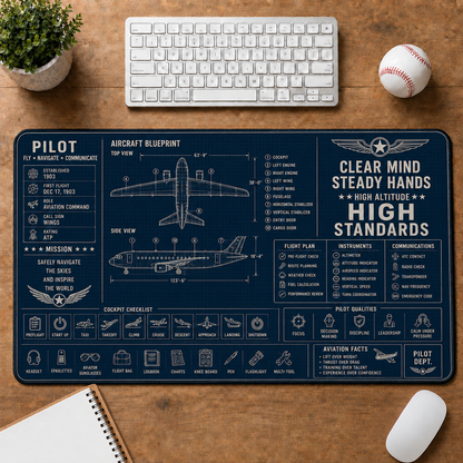 Flight Attendant Blueprint Large Desk Mat - Aircraft Cabin & Aviation Alphabet Plus Size Mouse Pad - 5to9vibe