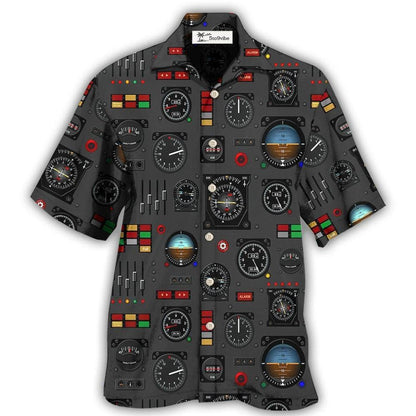 Hawaiian Shirt / Adults / S Pilot Watch Airplane Instrument Panel With Black Style - Hawaiian shirt 