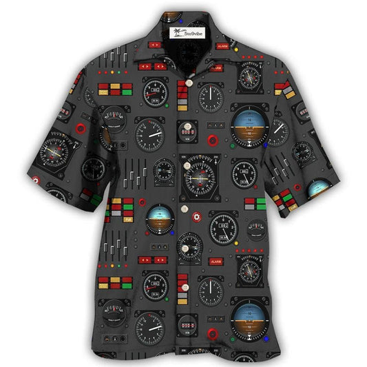 Hawaiian Shirt / Adults / S Pilot Watch Airplane Instrument Panel With Black Style - Hawaiian shirt 