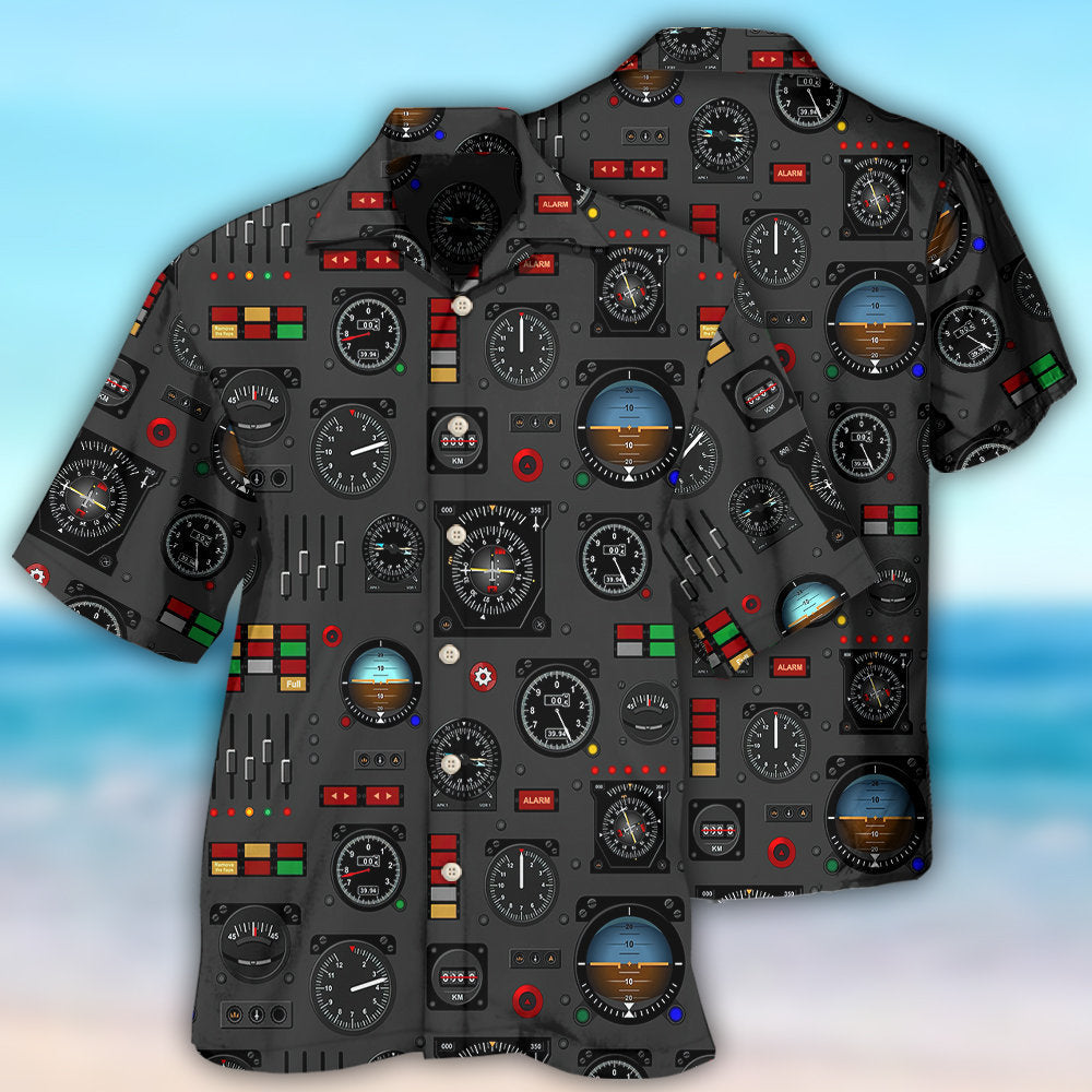 Pilot Watch Airplane Instrument Panel With Black Style - Hawaiian shirt 