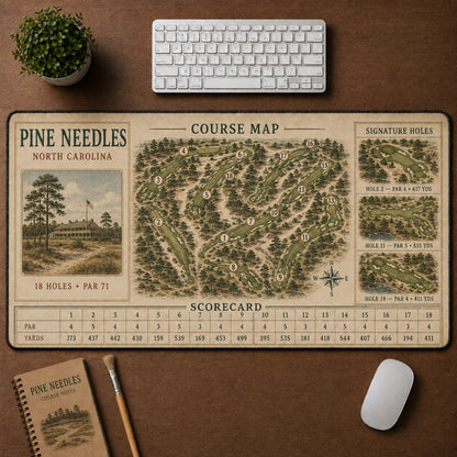 Pine Needles Vintage Golf Course Map & Scorecard Guide Desk Mat | 5To9Vibe