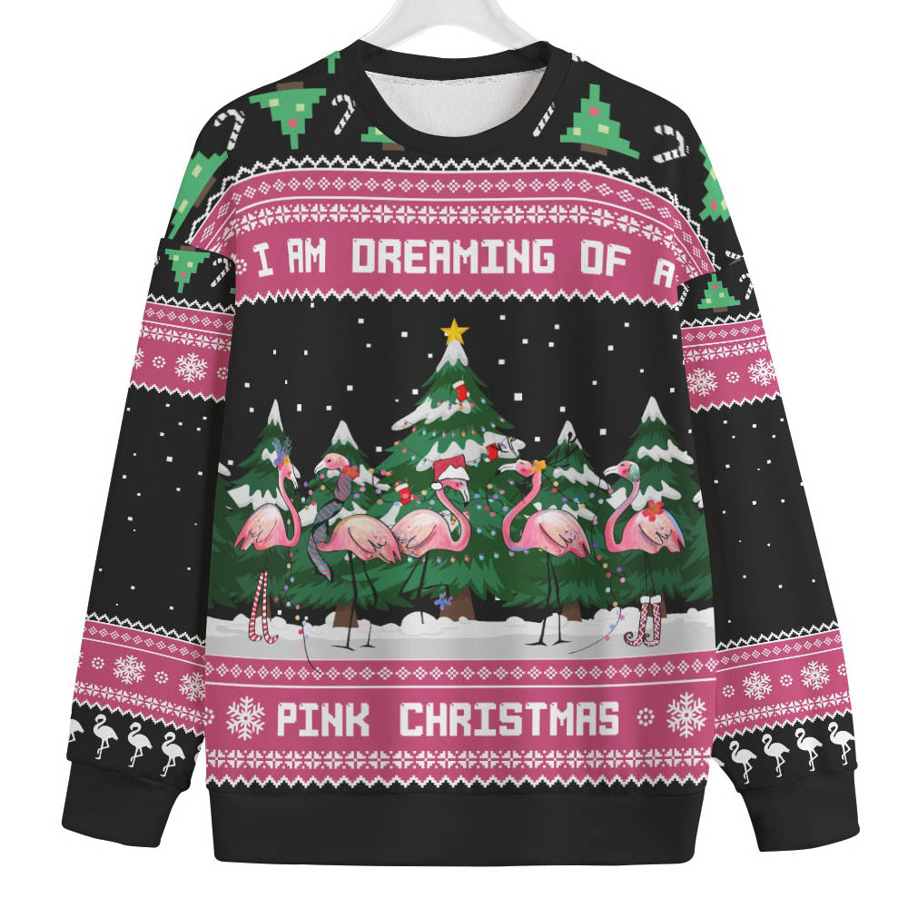 Pink Christmas Flamingo Women's Plus Size Christmas Sweater