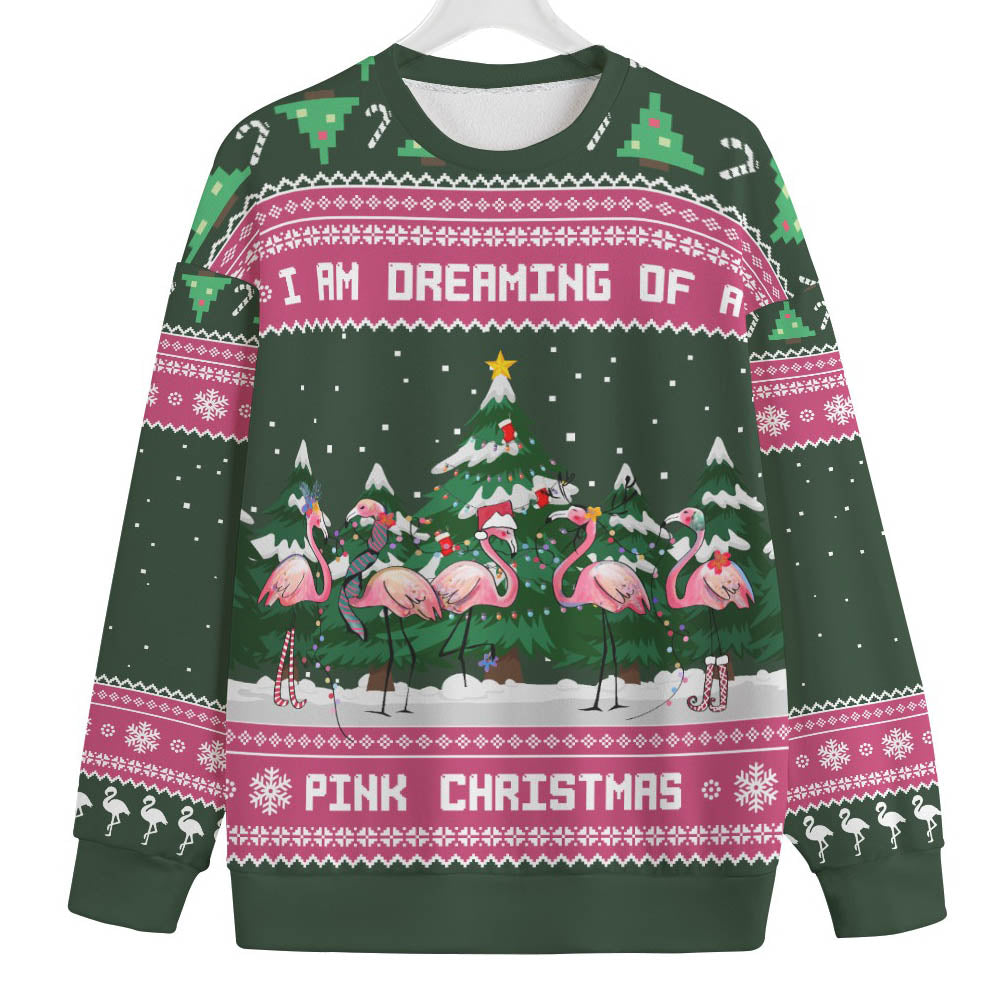 Pink Christmas Flamingo Women's Plus Size Christmas Sweater