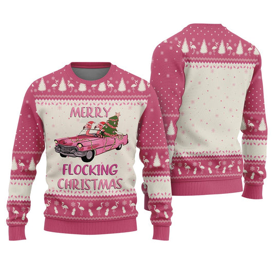 Pinky Flamingo With Car Funny Holiday Sweaters
