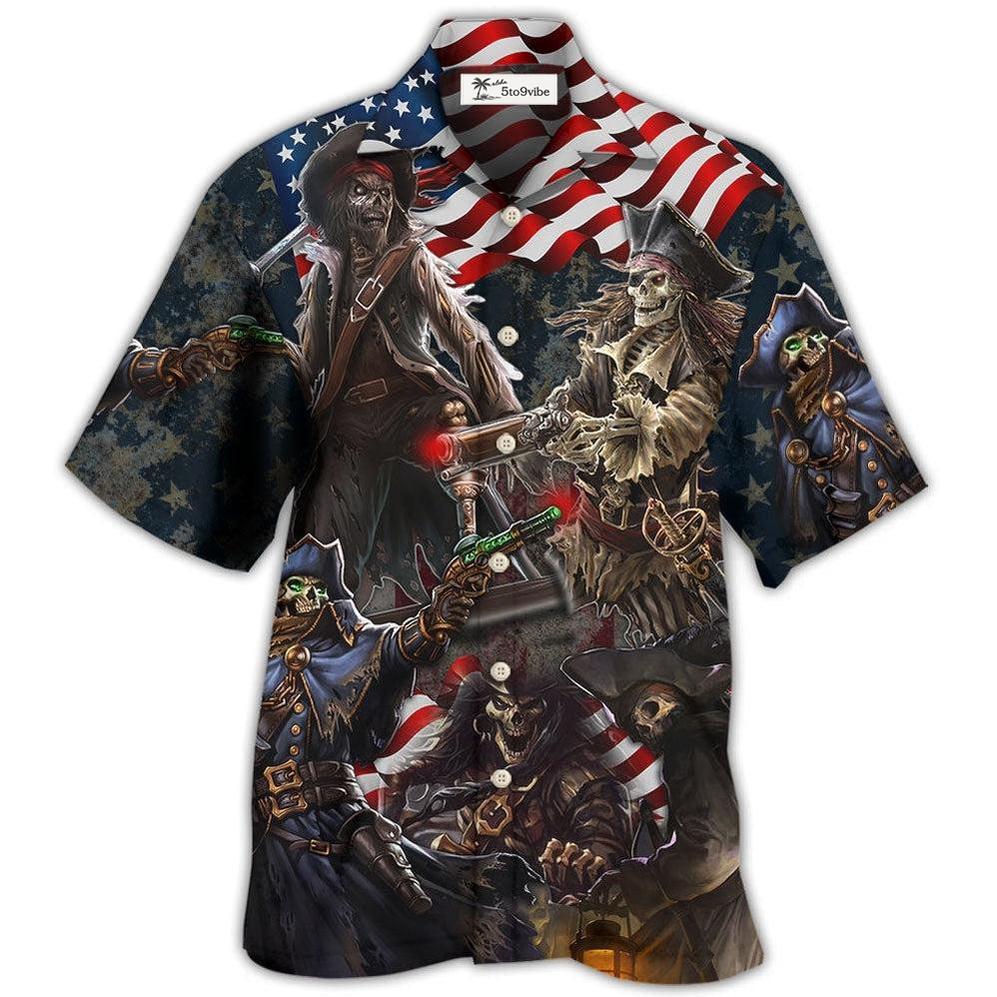 Hawaiian Shirt / Adults / S Pirate Skeleton USA Flag Independence Day - Hawaiian Shirt 