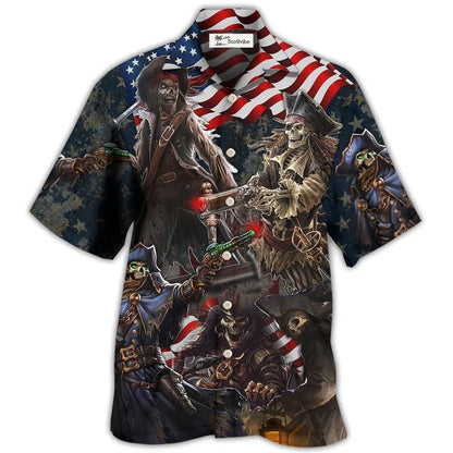 Hawaiian Shirt / Adults / S Pirate Skeleton USA Flag Independence Day - Hawaiian Shirt 