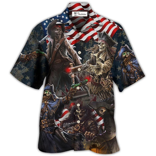Hawaiian Shirt / Adults / S Pirate Skeleton USA Flag Independence Day - Hawaiian Shirt 