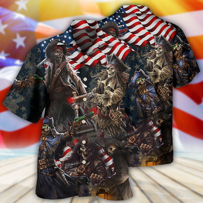 Pirate Skeleton USA Flag Independence Day - Hawaiian Shirt 