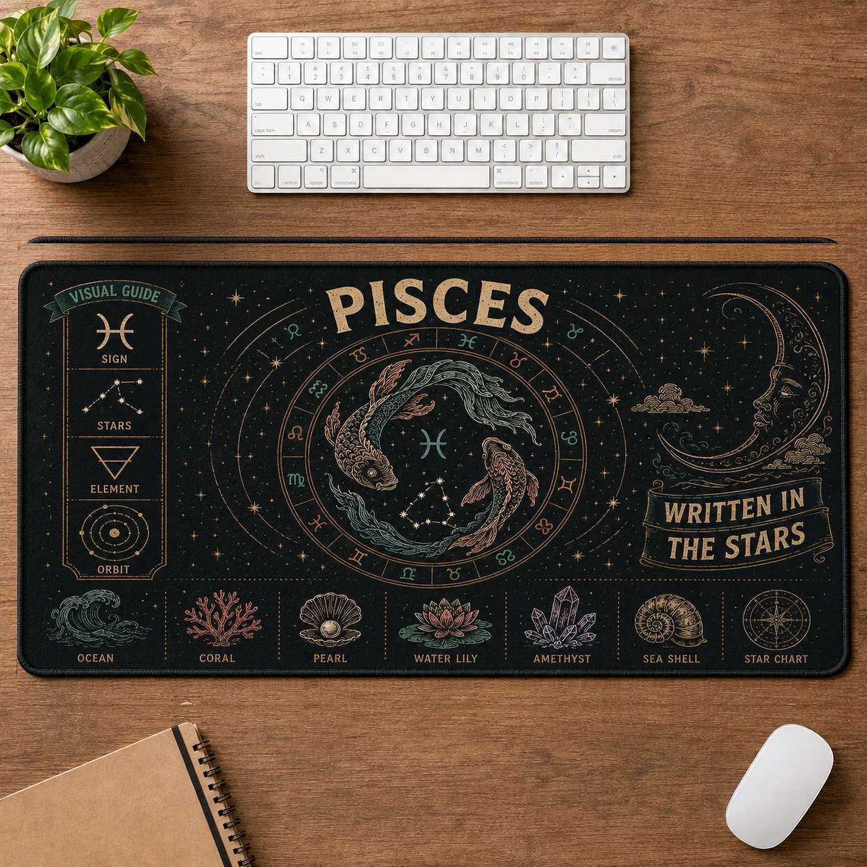 Zodiac Wheel Hippie Desk Mat Mouse Pad | 5To9Vibe - Pisces style