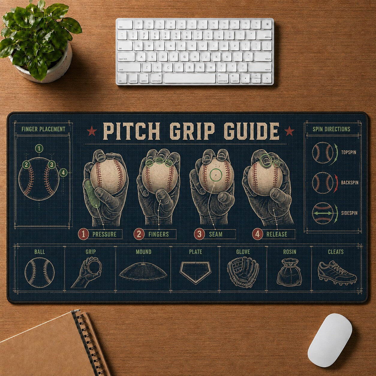 Pitch Grip Guide Baseball Blueprint Desk Mat | 5To9Vibe