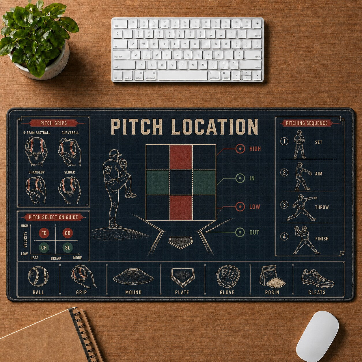 Pitch Location Baseball Blueprint Desk Mat | 5To9Vibe