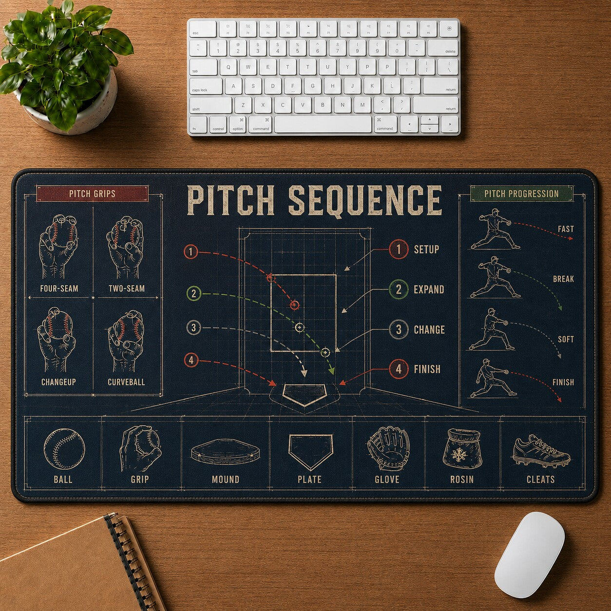 Pitch Sequence Baseball Blueprint Desk Mat | 5To9Vibe