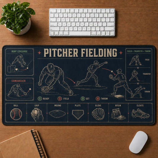 Pitcher Fielding Baseball Blueprint Desk Mat | 5To9Vibe