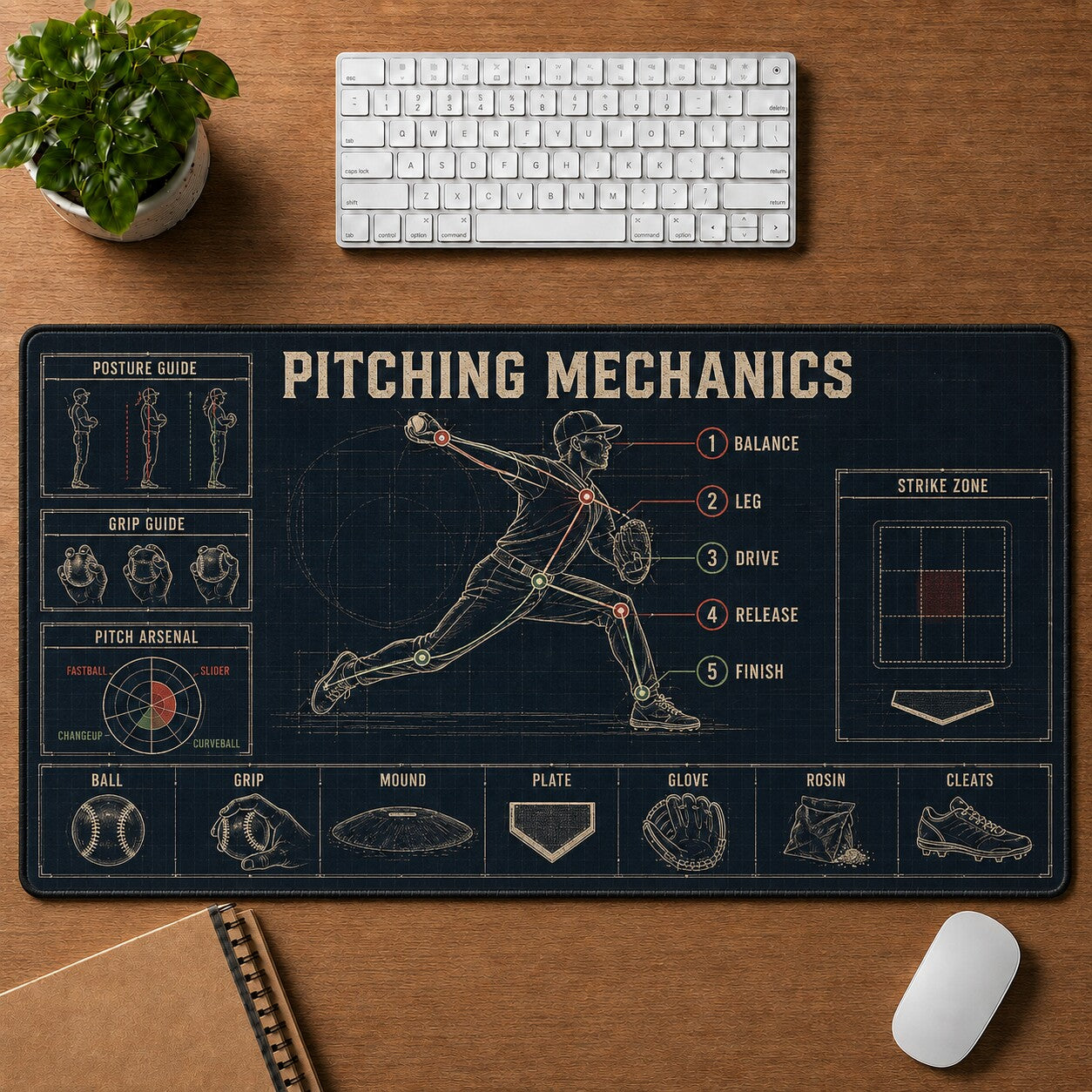 Pitching Mechanics Baseball Blueprint Desk Mat | 5To9Vibe