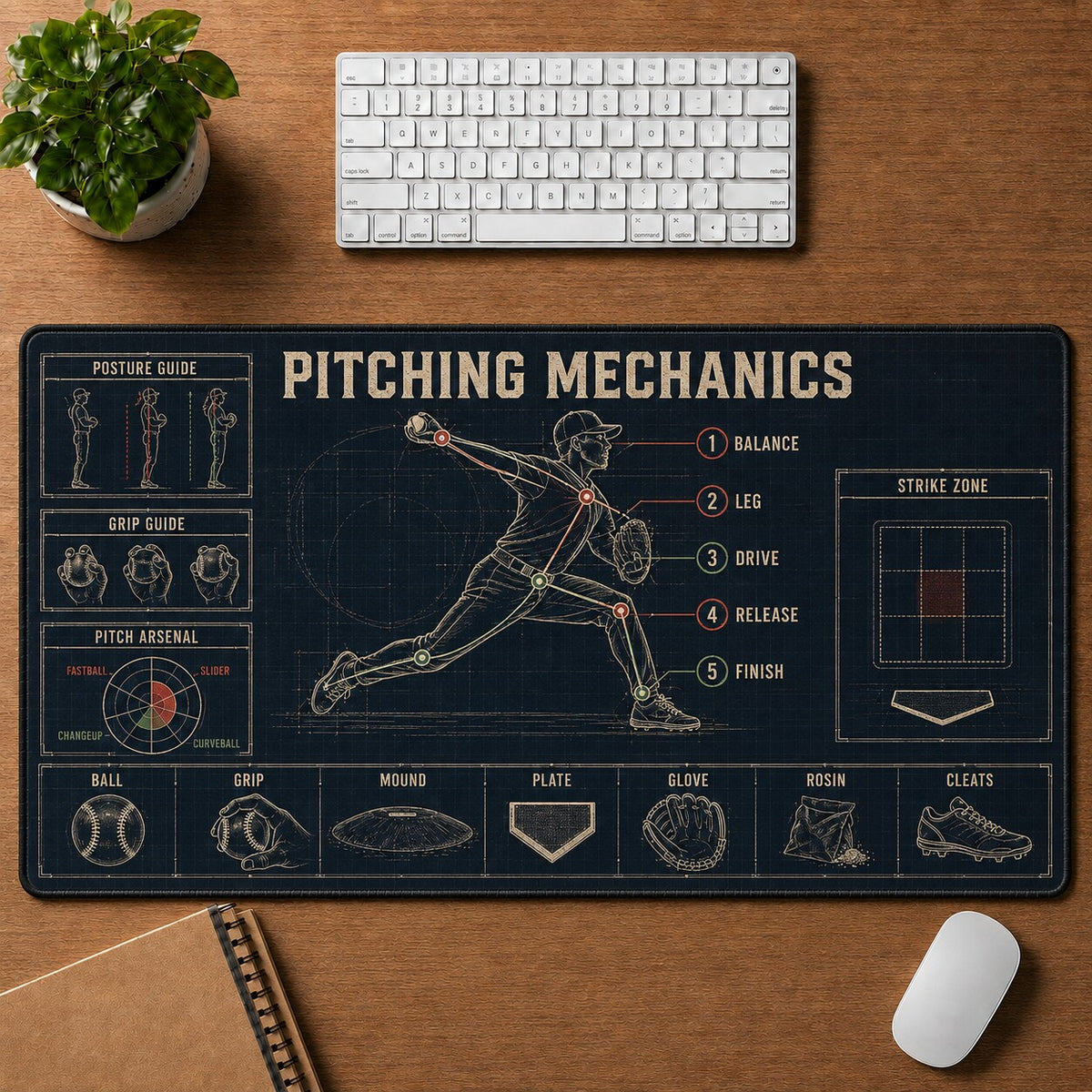Pitching Mechanics Baseball Blueprint Desk Mat | 5To9Vibe