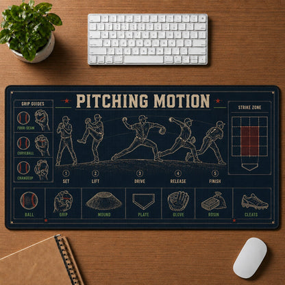 Pitching Motion Baseball Blueprint Desk Mat | 5To9Vibe