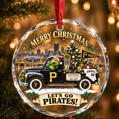 All Baseball Teams Christmas Truck Round Glass Ornament  With Red Gift Box | 5to9vibe