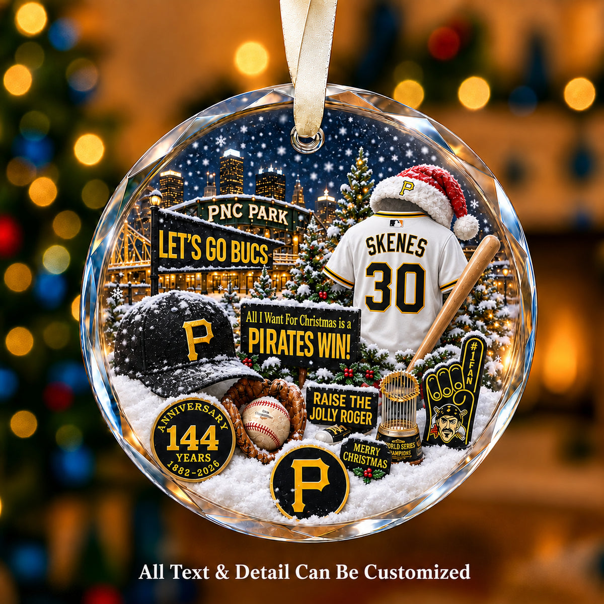 Pittsburgh Pirates Jersey Snow Globe Glass Ornament